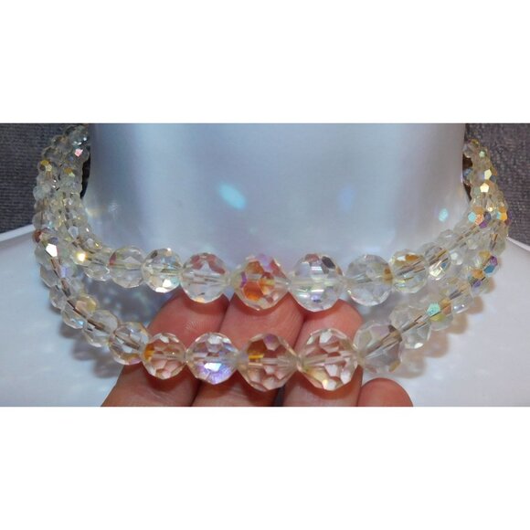 Vintage Aurora Borealis Crystal Beaded Double Strand Necklace - Picture 2 of 9